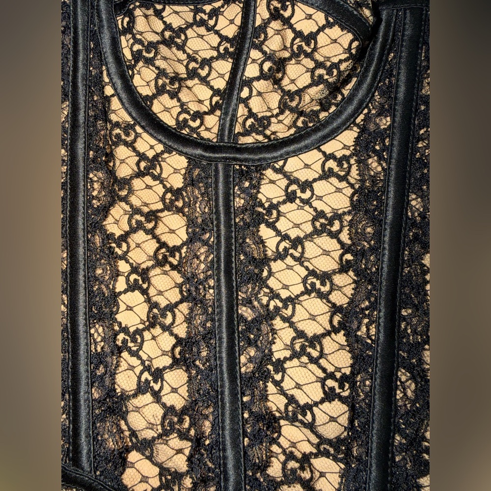 Gucci GG Net Corset Black Nude Lace All Over Logo Bustier Lace Shirt Top Medium - Picture 6 of 16